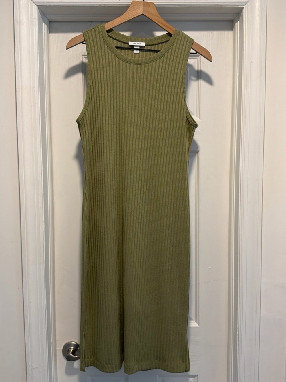 Nine West Olive Ribbed Midi Dress